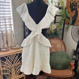 Show Me Your MuMu Zoey White Sparkling Iridescent Sequin Open Back Mini Dress